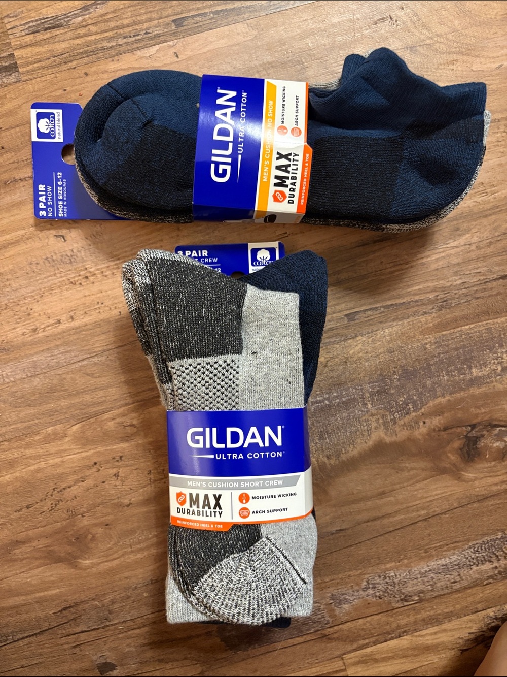 Gildan Men's Cushion Short Crew Socks (3) & No Show (3) - Navy & Gray New